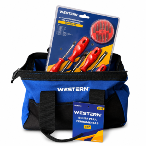 KIT FERRAMENTAS COMPLETO BOLSA 13” + JOGO DE CHAVES FENDA E PHILLIPS 16 PEÇAS